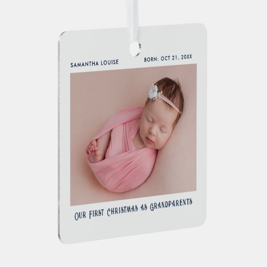 初めてのクリスマスを祖父母としてベビー写真カスタム メタルオーナメント (正面右)