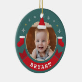 初めてのクリスマスを祖父母としてベビー写真 セラミックオーナメント (右)
