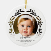 初めてのクリスマスを祖父母としてベビー2写真 セラミックオーナメント (正面)