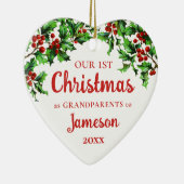 初めてのクリスマスを祖父母としてホリーハート セラミックオーナメント (右)