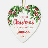 初めてのクリスマスを祖父母としてホリーハート セラミックオーナメント (左)