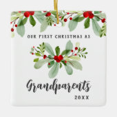 初めてのクリスマスを祖父母としてミスタントア写真 セラミックオーナメント (正面)