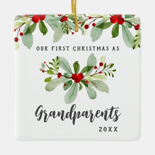 初めてのクリスマスを祖父母としてミスタントア写真 セラミックオーナメント (正面)