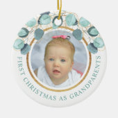初めてのクリスマスを祖父母としてユーカリ写真 セラミックオーナメント (正面)