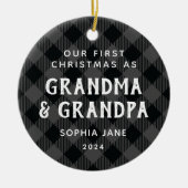 初めてのクリスマスを祖父母として写真を素朴掲載 セラミックオーナメント (正面)