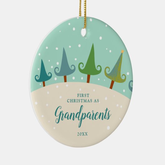 初めてのクリスマスを祖父母として冬の松 セラミックオーナメント (右)