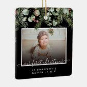初めてのクリスマスを祖父母として冬の緑 セラミックオーナメント (右)