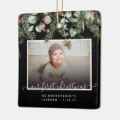 初めてのクリスマスを祖父母として冬の緑 セラミックオーナメント (左)