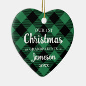 初めてのクリスマスを祖父母として緑のハート写真 セラミックオーナメント (右)