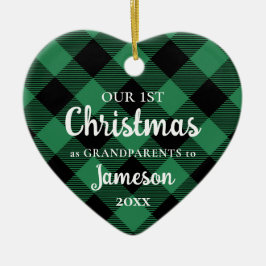 初めてのクリスマスを祖父母として緑のハート写真 セラミックオーナメント