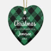 初めてのクリスマスを祖父母として緑のハート写真 セラミックオーナメント (左)