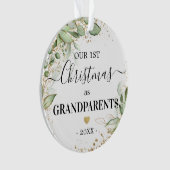 初めてのクリスマスを祖父母として緑の金ゴールド写真 オーナメント (正面)