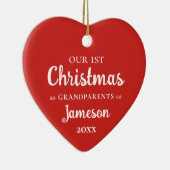 初めてのクリスマスを祖父母として赤いハート写真 セラミックオーナメント (右)
