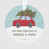 初めてのクリスマスを祖父母として赤い車の写真 オーナメント (正面)