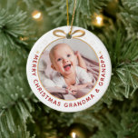 初めてのクリスマスを祖父母として赤い金ゴールド写真 セラミックオーナメント<br><div class="desc">初めてのクリスマスを祖父母として赤金ゴールドフォトセラミックオーナメント</div>
