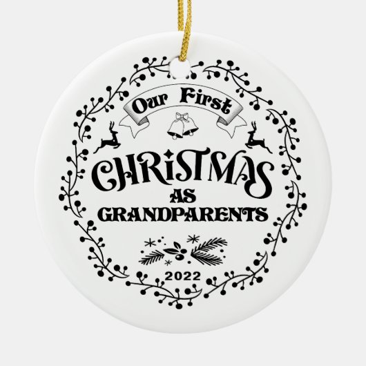 初めてのクリスマスを祖父母として陶磁器オーナメント セラミックオーナメント (正面)