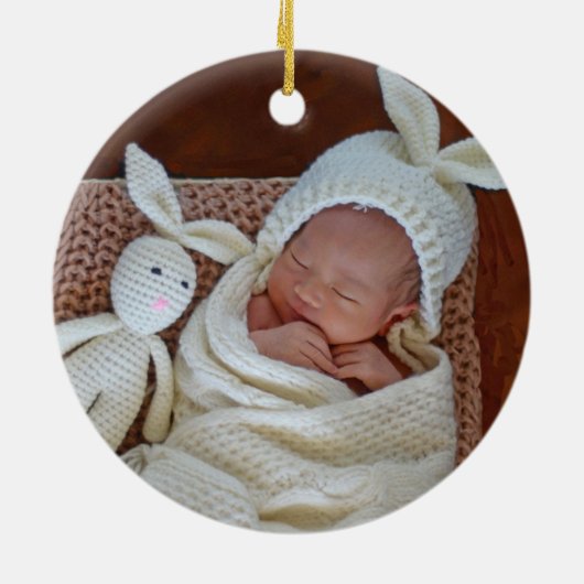 初めてのクリスマスを祖父母として青いグリッター写真 セラミックオーナメント (裏面)