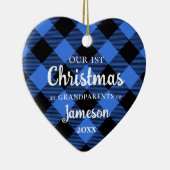 初めてのクリスマスを祖父母として青いハート写真 セラミックオーナメント (右)