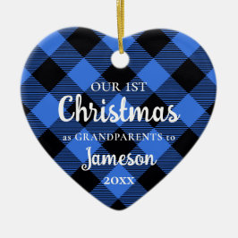 初めてのクリスマスを祖父母として青いハート写真 セラミックオーナメント