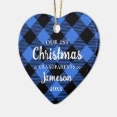 初めてのクリスマスを祖父母として青いハート写真 セラミックオーナメント (左)