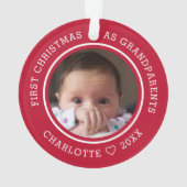 初めてのクリスマスを祖父母として2フォトレッド オーナメント (裏面)