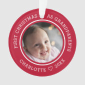初めてのクリスマスを祖父母として2フォトレッド オーナメント (正面)