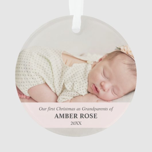初めてのクリスマスを祖父母として2枚の写真 オーナメント (裏面)