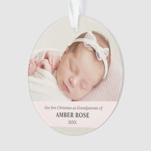 初めてのクリスマスを祖父母として2枚の写真 オーナメント (正面)