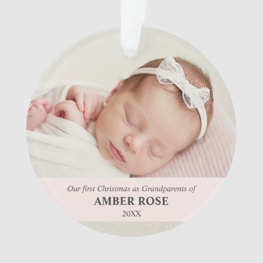 初めてのクリスマスを祖父母として2枚の写真 オーナメント (正面)