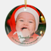 初めてのクリスマスを祖父母として2025写真休日 セラミックオーナメント (正面)