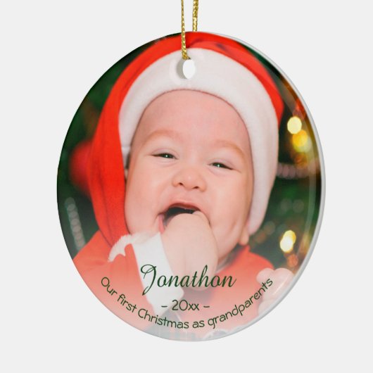 初めてのクリスマスを祖父母として2025写真休日 セラミックオーナメント (左)