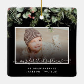 初めてのクリスマスを祖父母として2 Photo Greenery セラミックオーナメント (裏面)