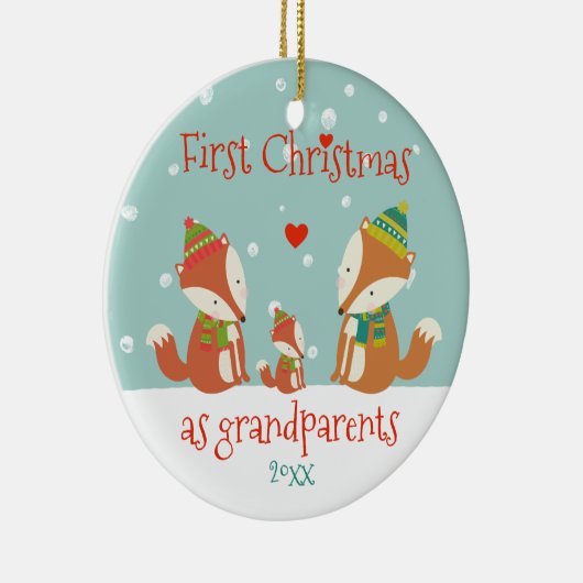 初めてのクリスマスを祖父母として – かわいいキツネ セラミックオーナメント (右)