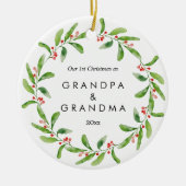 初めてのクリスマスを祖父母として |ベビー写真 セラミックオーナメント (正面)