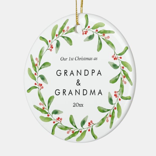 初めてのクリスマスを祖父母として |ベビー写真 セラミックオーナメント (左)