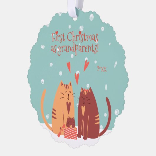 初めてのクリスマスを祖父母として!可愛い猫 オーナメントカード (左)