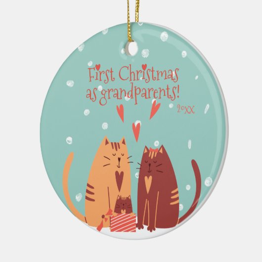 初めてのクリスマスを祖父母として!可愛い猫 セラミックオーナメント (左)