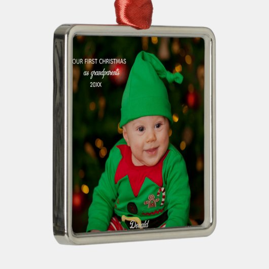 初めてのクリスマスを祖父母として – 金属オーナメント メタルオーナメント (右)