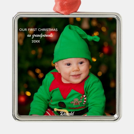 初めてのクリスマスを祖父母として – 金属オーナメント メタルオーナメント (正面)