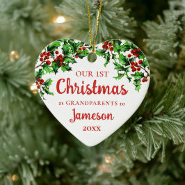 初めてのクリスマスを祖父母としてHollyハート写真 セラミックオーナメント