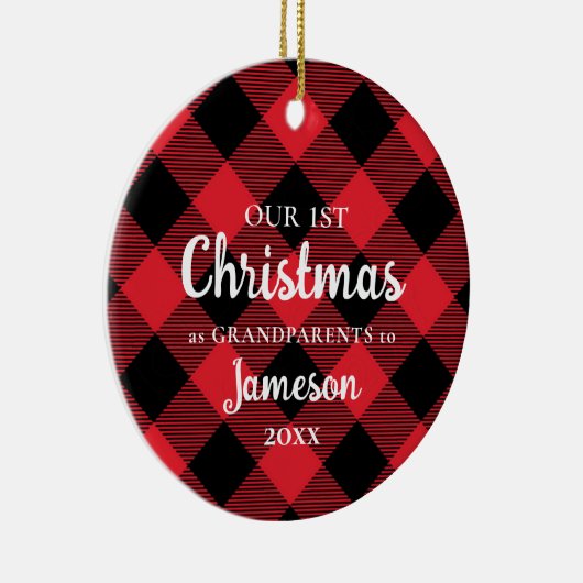 初めてのクリスマスを祖父母としてPlaid写真 セラミックオーナメント (右)