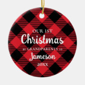 初めてのクリスマスを祖父母としてPlaid写真 セラミックオーナメント (正面)