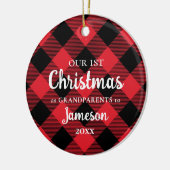 初めてのクリスマスを祖父母としてPlaid写真 セラミックオーナメント (左)