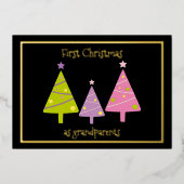 初めてのクリスマスを祖父母のかわいい木カスタムへ 箔シーズンカード (正面)