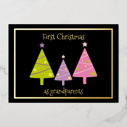 初めてのクリスマスを祖父母のかわいい木カスタムへ 箔シーズンカード (正面)