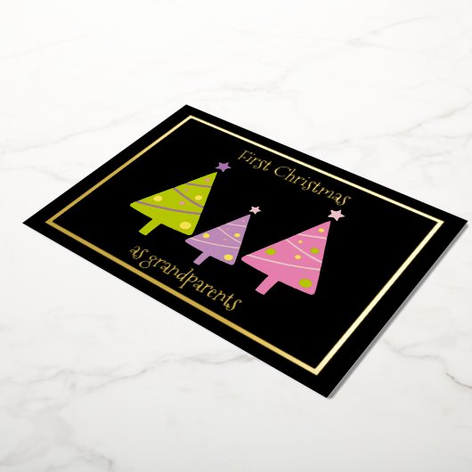 初めてのクリスマスを祖父母のかわいい木カスタムへ 箔シーズンカード (回転した状態)