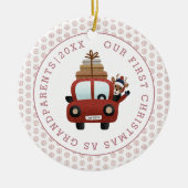 初めてのクリスマスを祖父母のバラ金ゴールド写真 セラミックオーナメント (正面)