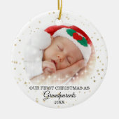 初めてのクリスマスを祖父母の写真として セラミックオーナメント (正面)