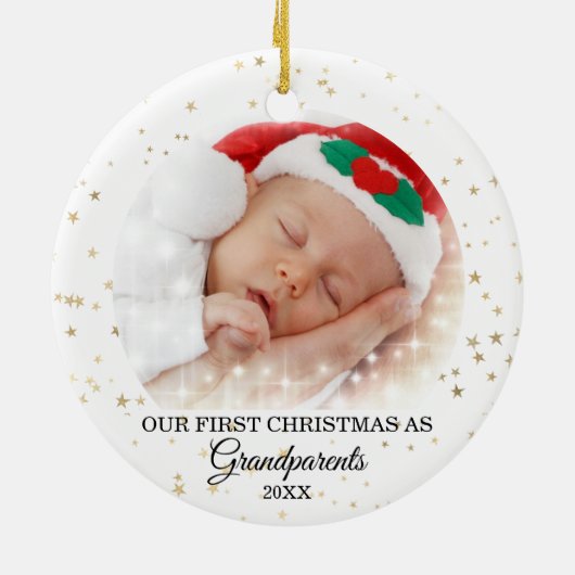 初めてのクリスマスを祖父母の写真として セラミックオーナメント (裏面)