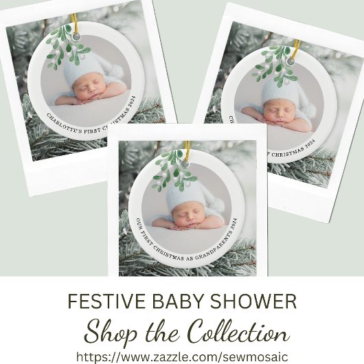 初めてのクリスマスを祖父母の写真の水彩色 セラミックオーナメント